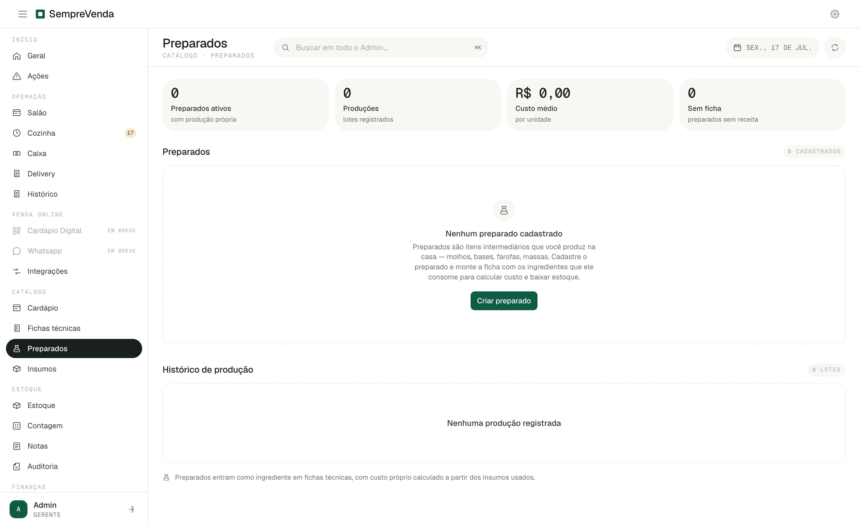 Página de preparados
