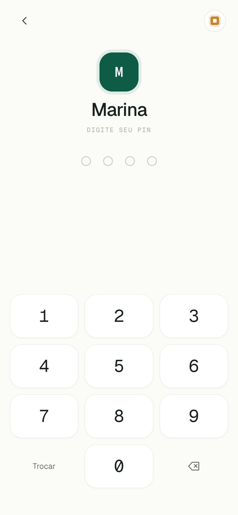 Teclado numérico para digitar o PIN